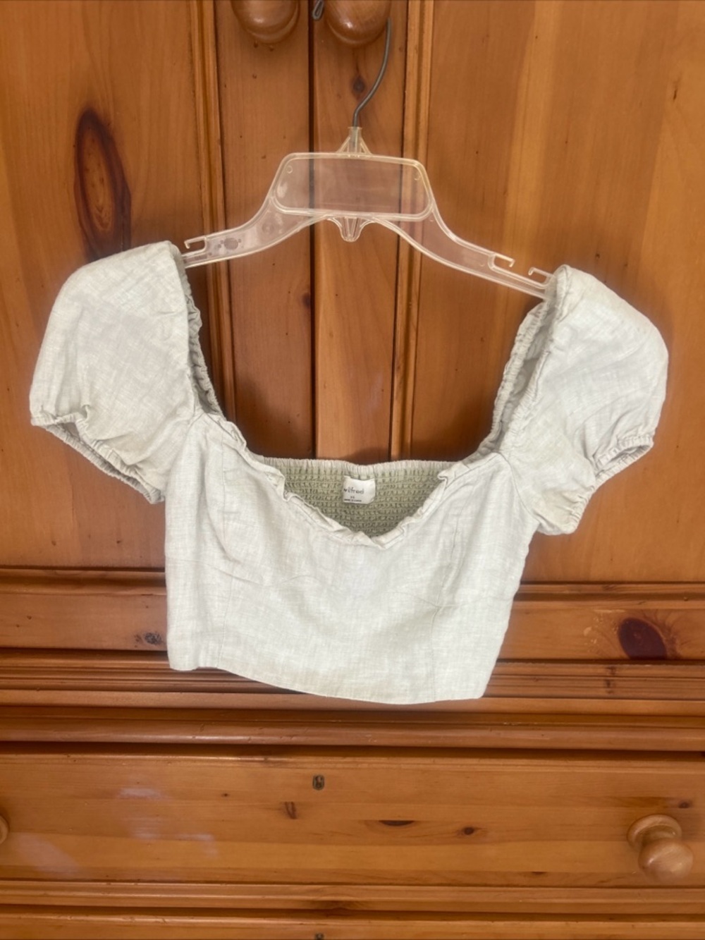 Aritzia Wilfred Wander Blouse Womens XS Sage Green Organic Linen Cropped Top
